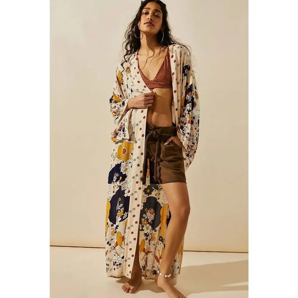 New Free People Hidden Hills Maxi Kimono One Size